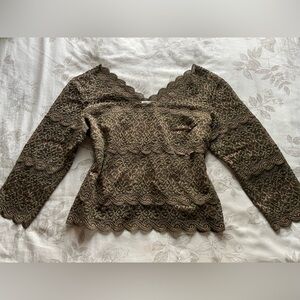 Vintage Green Lace Off The Shoulder Top Large Forest Fairy Goblincore Nymph Fae